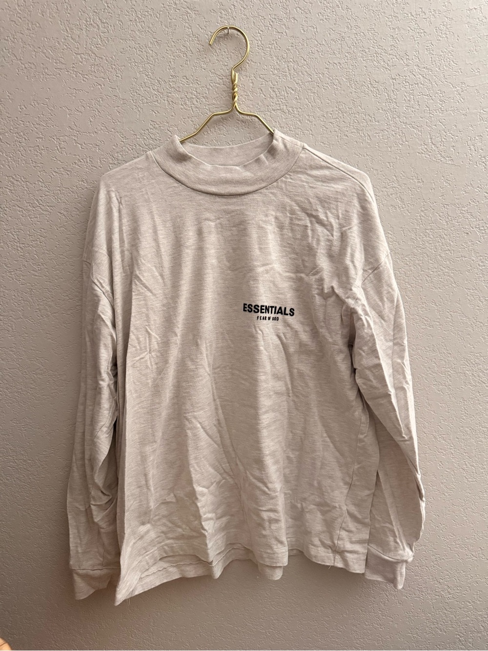ESSENTIALS Men's Long Sleeve Tee in Light Beige with Small Chest Logo